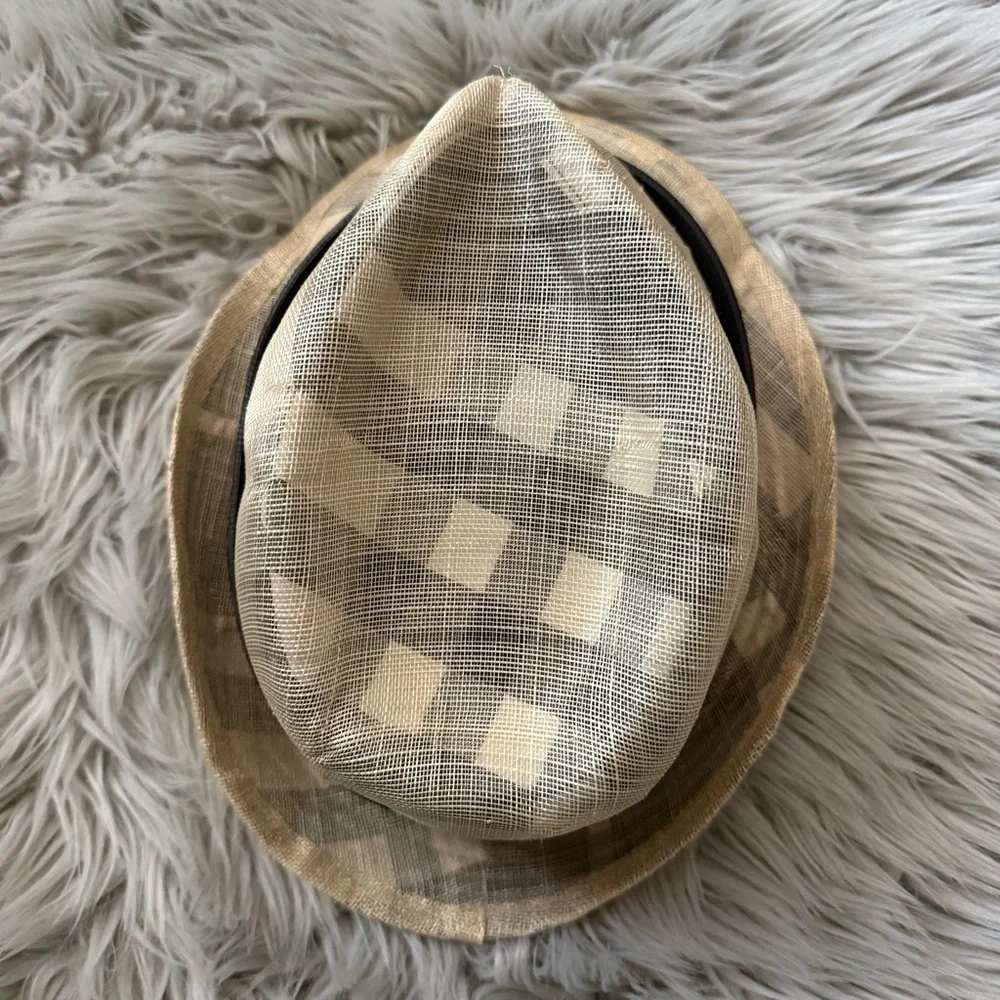 BURBERRY Houseferry Check Straw Fedora Hat London Size M